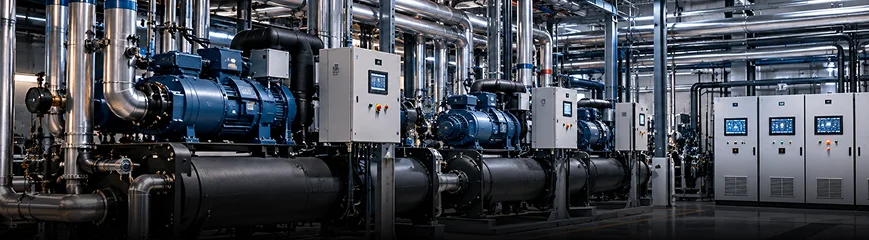 Central refrigeration plant room serving multiple retail zones